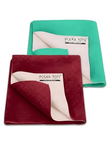 Image of POLKA TOTS Premium Waterproof Dry Sheet for New Born Baby | Extra Absorbent Bed-Cot Protector Mat | Water Proof Sheets for Kids Urine | Rubber Sheet for Adult & Toddlers | 50 x 70 CM S (Pack of 2)