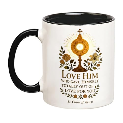 YOLANDEEUROKOK Catholic Eucharist Mug St. Clare of Assisi Quote Gift for Women, 11 Oz Novelty Coffee Mug, Black