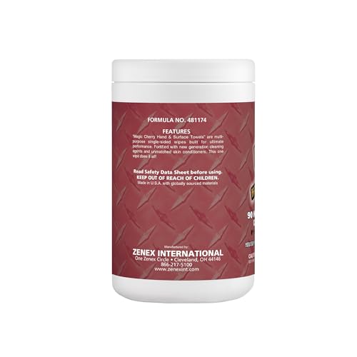 Image of Magic Cherry Scented Heavy Duty Cleaning Wipes - Single Sided Hand & Surface Shop Towels | Professional-grade Cleaning | Waterless | Cleans Grease, Oil, Dirt, & more (6 Pack | 540 Sheets Total)
