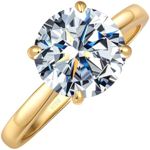 2CT Round Moissanite Engagement Ring for Women,S925 Sterling Silver Solitaire Moissanite Ring with 18K Yellow Gold Plated,D Color VVS1 Anniversary Wedding Band Size6.5