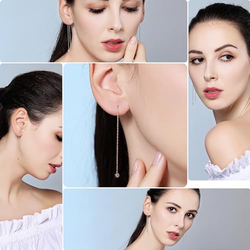 MetJakt Women's 925 Sterling Silver Threader Earrings Fine Jewelry Long Chain Dangling Pierced Ear Line diamond - Image 5