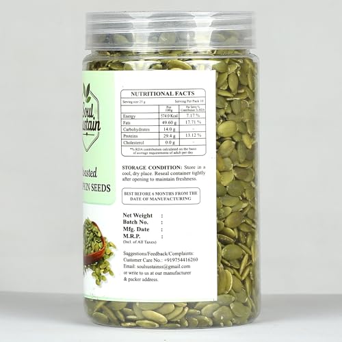 Image of Roasted Pumpkin Seeds (500 GM) - Plant Protein & Fiber Rich Snack, Heart & Bone Support, Healthy Fats, Magnesium & Antioxidants, Salad & Smoothie Toppers, Baking & On-the-Go Nutritious Seeds