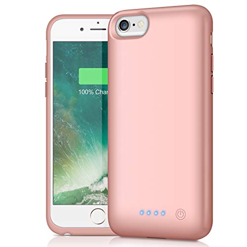 HETP iPhone 6s/6/8/7/SE (2020/2022) Battery Case, Rose Gold, 6000mAh, Sync-Through Technology, Polycarbonate, Ultra Slim Rechargeable Charging Case