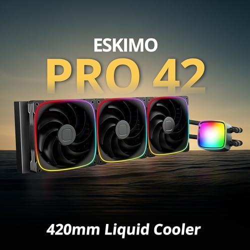 Image of Geometric Future Eskimo Pro - 420mm AIO CPU Liquid Water Cooler- RGB PWM Squama 2503B 140mm Fan x 3- Fit Intel LGA 1700, AMDAM5 - Black- (GEO-EP-42B)