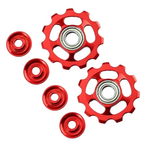 HEALEEP 2pcs Rear Derailleur Pulley for Mountain Bikes Durable Aluminum Alloy Easy Installation Red Color Compatible Derailleurs