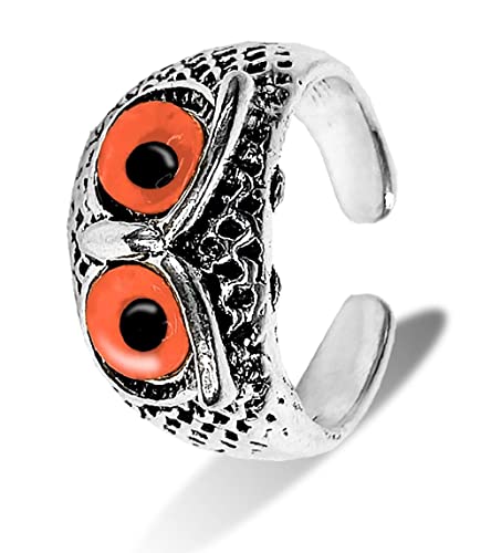 Bague de pouce acier inoxydable cristal orange yeux de démon hibou oiseau pour homme et femme