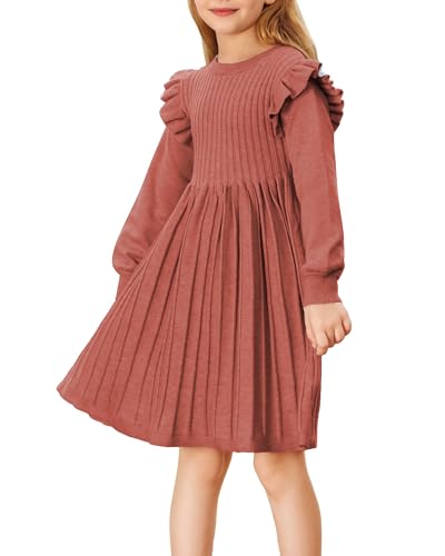Danna Belle Girls Sweater Dress Lantern Sleeve Ruffled Fall Winter Dresses 5-12Y