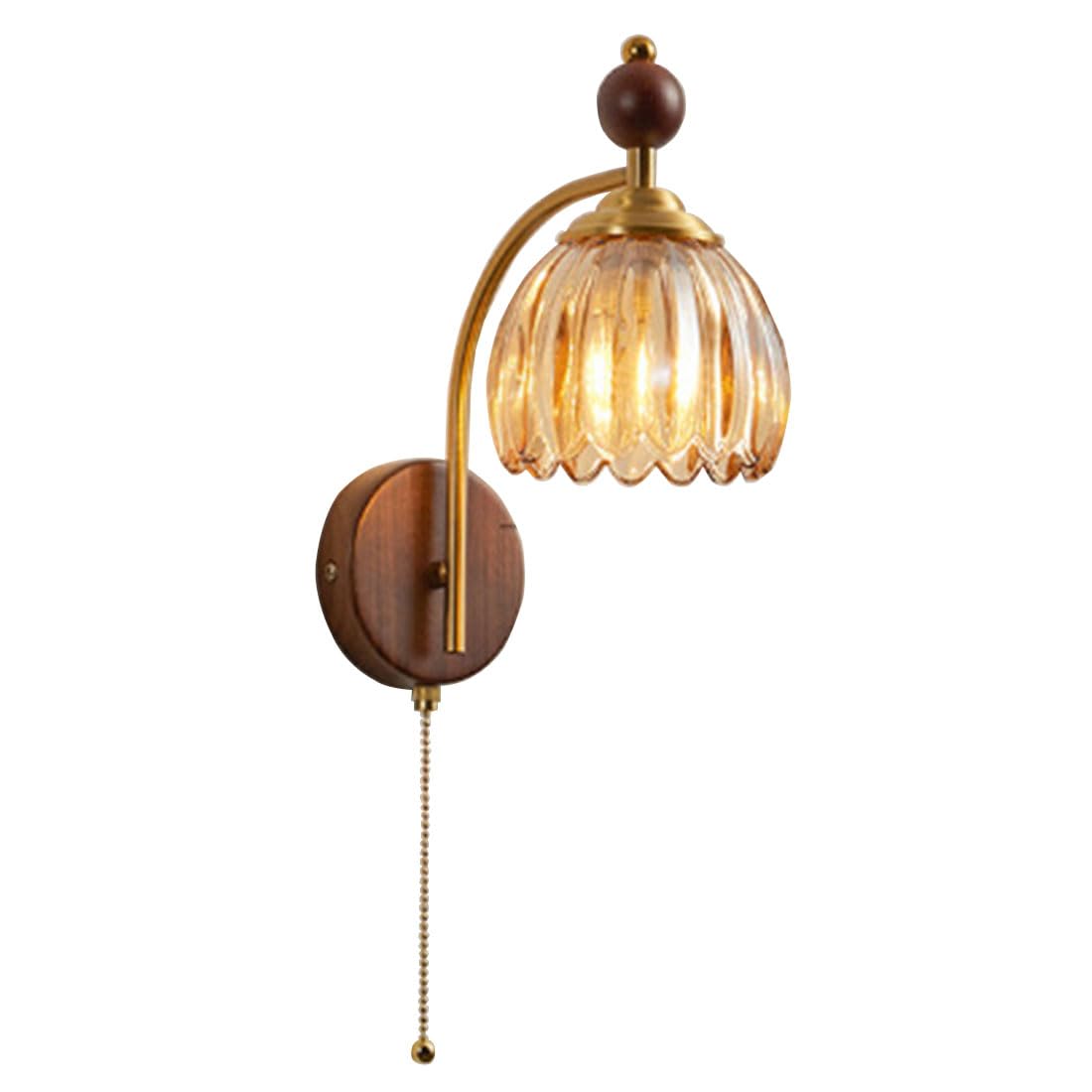 HUAYUSEDF Wall Lights with Pull Cord Switch Industrial Bedside Lamps & Sconces Glass Shade E27 Base Modern Lamp for Bedroom, Living Room, Hallway, Kitchen, Farmhouse (Pumpkin Shape)(Flower Shape)