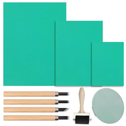 FORYNXHWIN Kit de 9 Planchas de Linóleo para Grabado (A4/A5/A6) – Suministros Seguros para Tallar Sellos, Iniciación al Grabado en Relieve y Arte con Goma