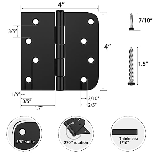HOSOM 3 Pack 4 Inch Black Exterior Door Hinges with Square & 5/8" Radius, Removable Pin, Perfect for Heavy-Duty Front & Back Door, Antirust & No Squeaks by HOSOM - Image 2