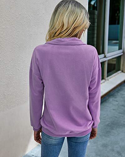 Image of PRETTYGARDEN Women's Casual Long Sleeve Zipper Sweatshirt Drawstring Loose Quarter Zip Pullover Tops with Pockets