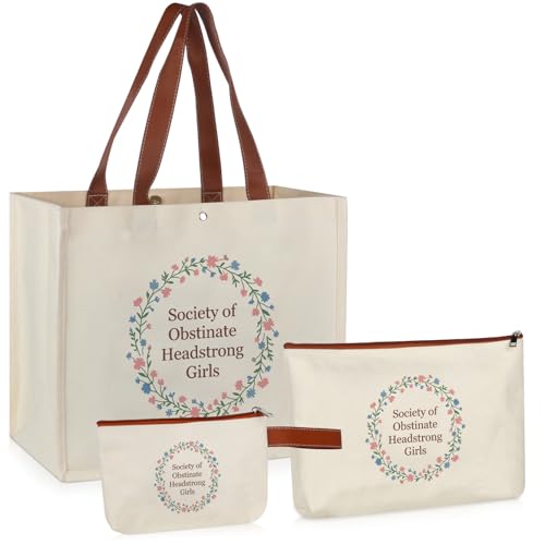 Lukeline Jane Austen Gifts Canvas Tote Bag 3 Pack Romance Themed Storage Bag Set Anniversary Pride and Prejudice Tote Bag for Birthday Mothers Day Christmas Shopping Work Gym