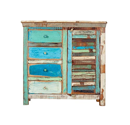 Image of Solid Wooden Vistoso 4 Drawers Chest of Drawers | Wooden Storage Cabinet | Reclaimed Wood, Finish- Multicolour Distressed