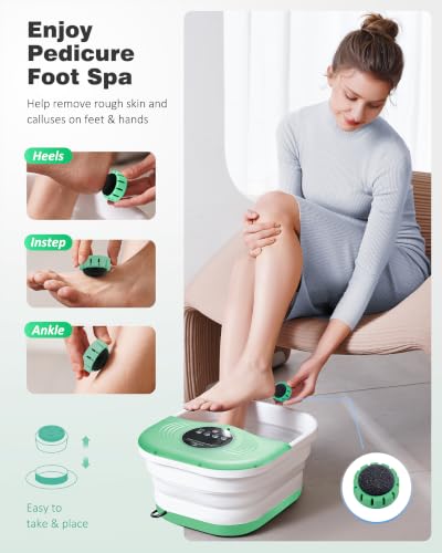 Image of SPA4PIEDS Collapsible Heated Foot Spa Bath with Bubble, Foot Soaking Tub Featuring 8 Shiatsu Rollers, Pumice Stone and Built-in Timer for Mom, Dad and Foot Relaxation (Light Green)