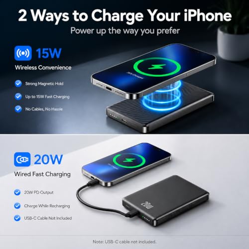 Image of 2026 for Magsafe Portable Charger iPhone, Ultra Slim Magnetic Power Bank Fast Charging, Wireless Battery Pack 10000mAh, 20W Powerbank Compatible with i-Phone Air 17 /16 /15 /14 /13 /12 Series,Jet Black