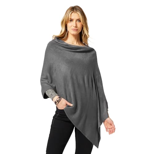 Coco + Carmen Womens Ponchos for Women - Lightweight Womens Shawl in Cloudy Grey, Open Front Poncho Sweater for Women, Versatile Sweater Cape Poncho