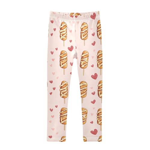 Wusikd Corn Dogs Girls' Leggings Toddler Doodles Heart-Shaped Kids Yoga Pants Dance Active Tights 4T