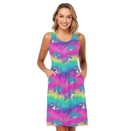 Image of ALAZA Women's Summer Dress Sun Dress Sleeveless with Pockets