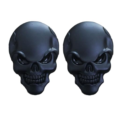 2 Pcs Metal Skeleton Skull Logo Emblem Badge Car Stickers Decals for Cars Trucks Motorcycle Mobile Phone Computer Laptop (Black)