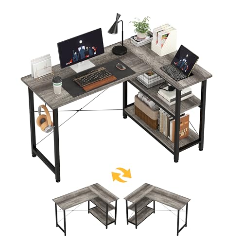 CAIYUN Escritorio para computadora de 46.5 pulgadas con estantes, escritorio en forma de L, escritorio de oficina en casa con almacenamiento, mesa de estudio con estante de escritorio ajustable,