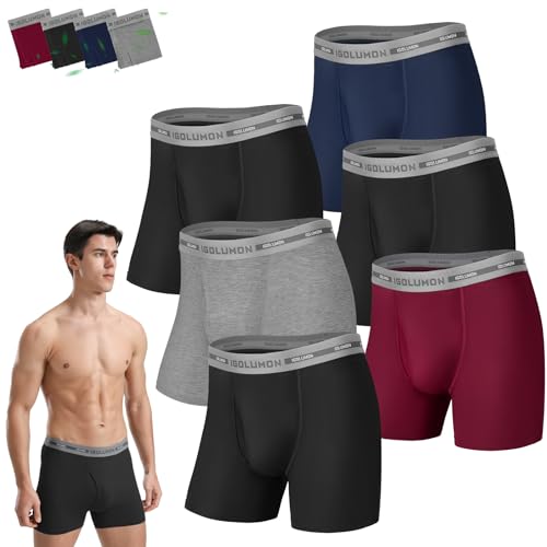 IGOLUMON Mens Underwear, 6 Pack Men's Boxer Briefs Soft Bamboo Rayon Boxers for Men Breathable Underwear Trunks with Fly