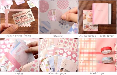 Image of VIBE VISTA Vintage Aesthetic Scrapbook Kit, 346 Pcs, A6 Grid Notebook, Washi, Envelopes, Scrapbook Papers, Folding Labels, Background Papers, Photo Frames, Calendar Stickers, Stickers (Sweetheart)