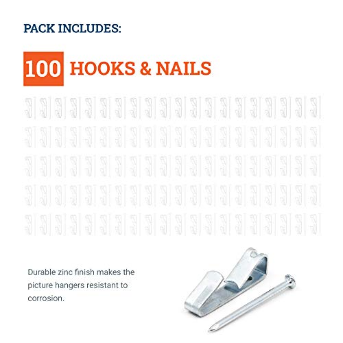Image of PHS Heavy Duty Picture Hangers with Nails - Supports up to 30 lbs - 100 Pack Professional Picture Frame Hooks for Hanging - Easy to Install Mirror Hooks for Wall Mounting