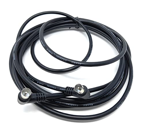 DRUT 4m,TV RF Right Angle 90' Male Plug to Male Plug Coaxial TV Freeview Cable Lead 75 Ohm (13ft, Black), 4 meters