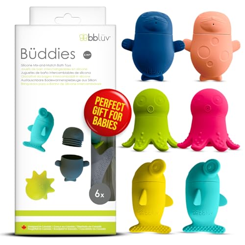 Image of Bblüv - Büddies - Silicone Baby Bath Toys - Floating Ocean Animal Squirt Mold Free Baby Bath Toys with Interchangeable Parts for Infants and Toddlers