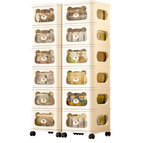 収納ボックス 扉付き カラーボックス 棚 2/3/4/5/6段 自由に組み合わせ可能 キャスター付き 収納ワゴン 収納キャビネット 子供用 おもちゃ/スナック収納 大容量 防塵 防湿 無臭 省スペース 組立簡単 書類/衣類/布団/おもちゃ/小物/食品/洗面
