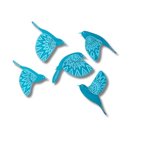 Image of DAKSHESTRY ARTWORKS Wooden 3D 5 Pieces Birds for Wall Art Panel | Wood Bird Folk Art Wall Hanging Art Decoration Item for Living Room, Bedroom, Drawing Room, Dining Room & Office (Red) Pack of 1