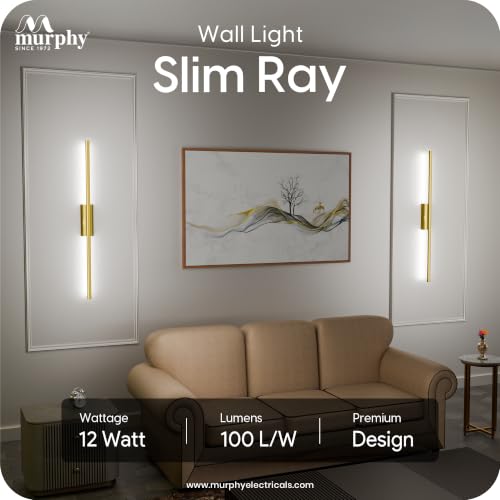 Image of Murphy Slim Ray LED Wall Light for Home Decor | 12W 3 Color Changing Wall Lamp | Warm White, Natural White & Cool White | Aluminium Body | 1200 Lumens | Gold Finish | 2 Year Warranty | Pack of 1