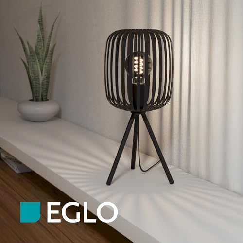 EGLO Tischlampe Romazzina, Stativ Nachttischlampe, Dreibein Tischleuchte aus Metall in Schwarz, Deko Schlafzimmer, Wohnzimmer Tisch Lampe mit E27 Fassung