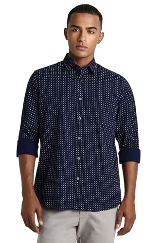 Image of Peter England Men's Everyday Ditsy Print Slim Fit Full Sleeve Casual Shirt | 100% Cotton