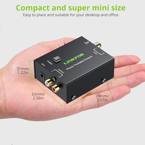 LiNKFOR Phono Turntable Preamp,PP900 Ultra-Compact Phono Preamplifier Mini Electronic Audio Stereo with RCA Input, RCA Output & Low Noise Operation, Power Adapter Included - Thumbnail 6