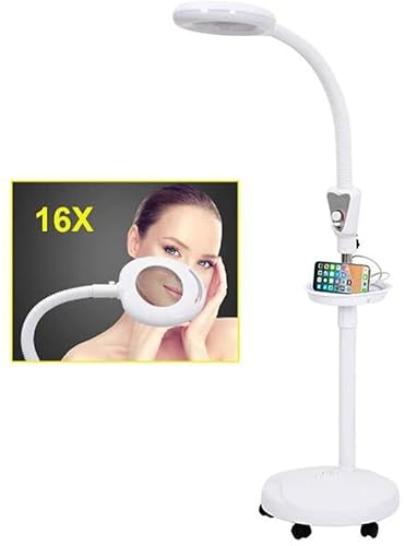 Aioneer Magnifying Floor Lamp Led Magnifier Beauty Lamp With Rolling Floor Stand With 5 Wheels Adjustable Gooseneck
