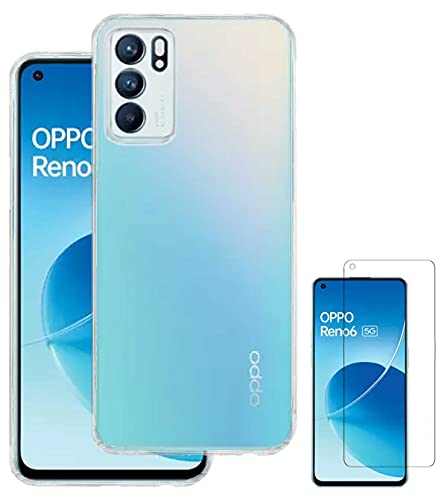 Image of Soft Flexible Silicone Back Cover Compatible with Oppo Reno6 5G, Transparent Case + Screen Guard