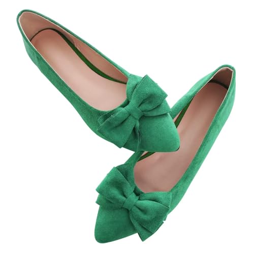 Image of SAILING LU Womens Bowknot Ballet Flats Pointy Toe Suede