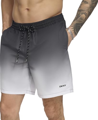DKNY Herren Lightweight Quick Dry Volley UPF 40+ Protection Swim Trunk Badehose, Schwarz, XL