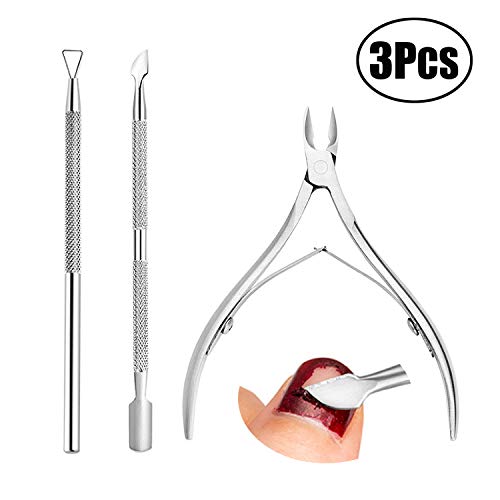 JZZJ Pinza per Cuticole con Spingipelle Acciaio Inossidabile Spingi Cuticole e Strumento di Bellezza della Taglierina per Unghie e Unghie Piede