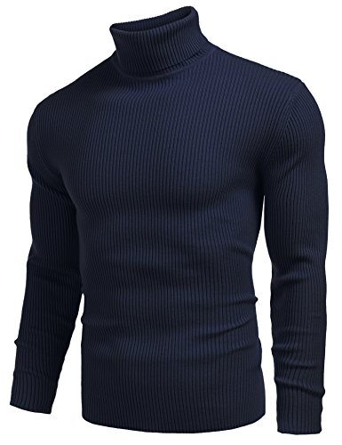 Image of COOFANDY Mens Ribbed Slim Fit Knitted Pullover Casual Turtleneck Sweater | Premium anti-shrink knit turtleneck. Soft, warm & stretchy-perfect for casual, work or outdoor wear in fall /winter.