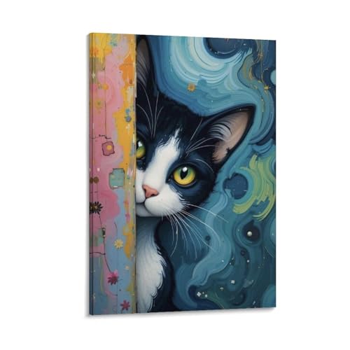 可愛い猫のアートポスターイラスト 絵画 漫画 動物 キャンバス玄関 壁画 (61) 装飾 絵 キャンバス リビングルーム 寝室 印刷 パネル12x18inch(30x45cm)