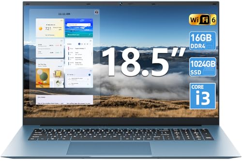 SGIN 18.5 Inch Laptops Computer, 16GB RAM 1024GB SSD Ordinateur Portable Win 11 Laptop, Core i3 Processor, 180° Open Angle, Type-C, 8000mAh, WiFi 6, HDMI, for Business and Students(Gray)