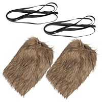 VALICLUD Calentadores de Piernas Vikingos Peludos Unisex 40 CM con Correas Ajustables Cubrebotas de Piel Sintética Marrón para Cosplay Invierno y Disfraces de Vikingos
