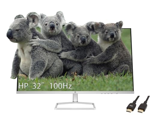 Image of HP 32 Inch Full HD(1920X1080) VA Panel Monitor, Anti-Glare Display, 100Hz Refresh Rate, 7 MS Response Time, 2 x HDMI 1.4, 1 x VGA, 16:9 Aspect Ratio, Silver, with 5ave HDMI Cable