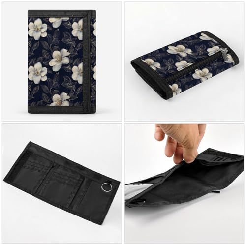 Elegant White Flowers Print Wallet for Men, 8 Credit Card Holder Slim Minimalist Front Pocket Small Mens Bifold Wallets4