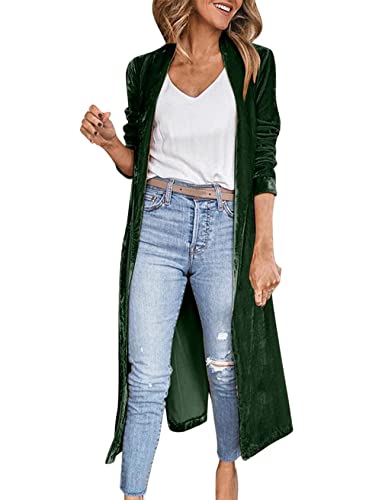 Women's Long Velvet Cardigan Jacket Lapel Collar Open Front Vintage Cardigan Sweater with Pocket