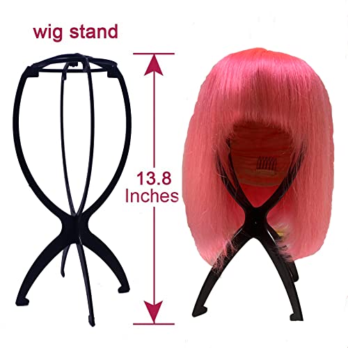 Suttie 2Pcs Wig Stand Portable Wig Stand Collapsible Wig Holder Durable Wig Display Tool Travel Wig Stand For All Wigs (Black) #TOP3