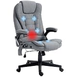 Vinsetto 6 Point Vibrating Massage Office Chair with Heat, Linen High Back Executive Office Chair with Reclining Backrest, Padded Armrests and Remote, Gray