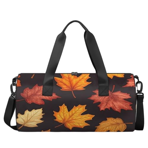 Falling Maple Leaves Round Barrel Sports Fitness Bag, Travel Luggage Bag, Reusable Handbag, Suitable For Men and Women2